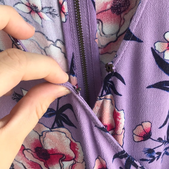 Purple Floral Midi Faux Wrap Dress - Picture 3 of 8